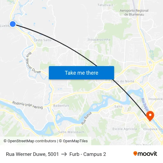 Rua Werner Duwe, 5001 to Furb - Campus 2 map
