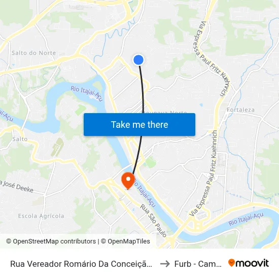 Rua Vereador Romário Da Conceição Badia, 637 to Furb - Campus 2 map