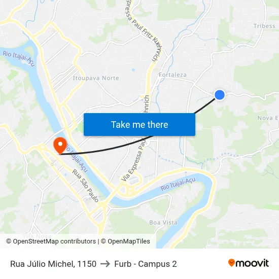 Rua Júlio Michel, 1150 to Furb - Campus 2 map