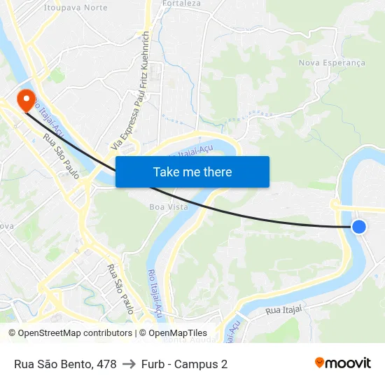 Rua São Bento, 478 to Furb - Campus 2 map