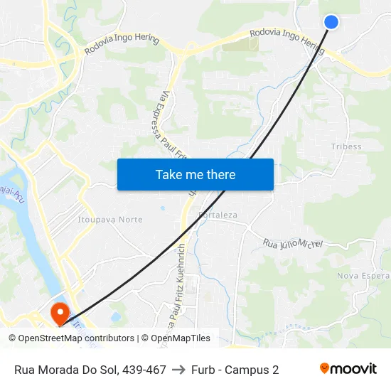 Rua Morada Do Sol, 439-467 to Furb - Campus 2 map