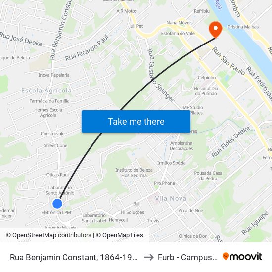 Rua Benjamin Constant, 1864-1984 to Furb - Campus 2 map