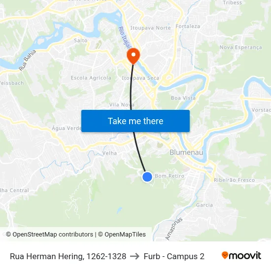 Rua Herman Hering, 1262-1328 to Furb - Campus 2 map