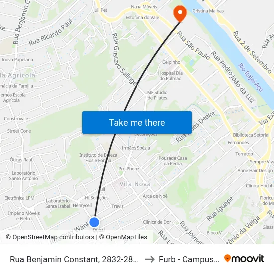 Rua Benjamin Constant, 2832-2850 to Furb - Campus 2 map
