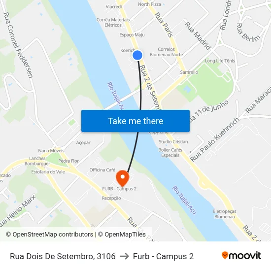 Rua Dois De Setembro, 3106 to Furb - Campus 2 map