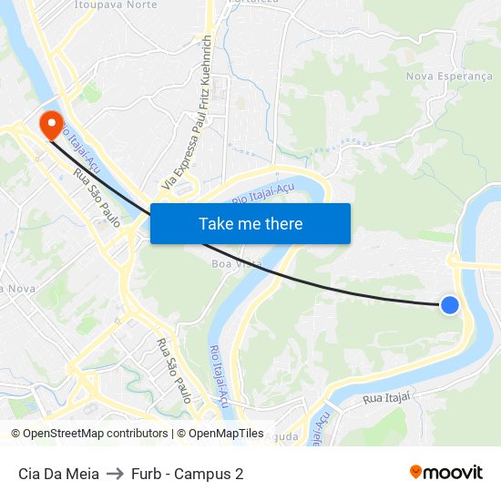 Cia Da Meia to Furb - Campus 2 map