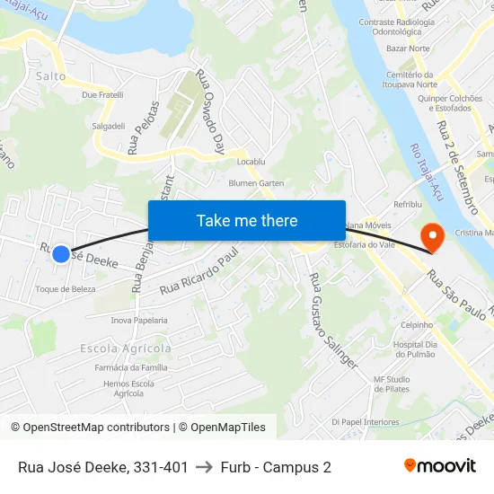 Rua José Deeke, 331-401 to Furb - Campus 2 map