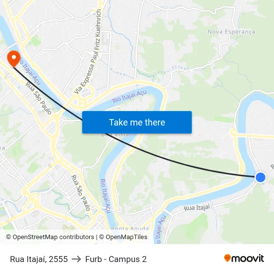 Rua Itajaí, 2555 to Furb - Campus 2 map