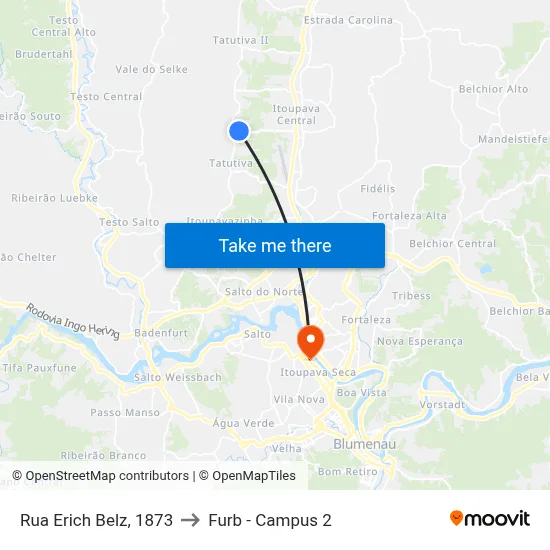 Rua Erich Belz, 1873 to Furb - Campus 2 map