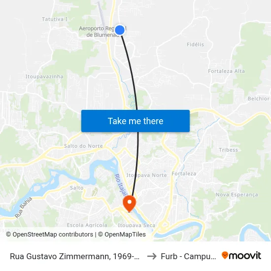 Rua Gustavo Zimmermann, 1969-2037 to Furb - Campus 2 map