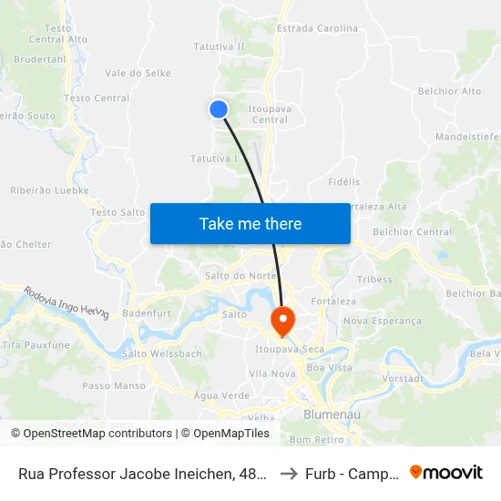 Rua Professor Jacobe Ineichen, 4824-4975 to Furb - Campus 2 map