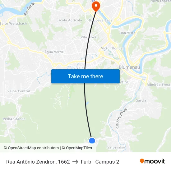 Rua Antônio Zendron, 1662 to Furb - Campus 2 map