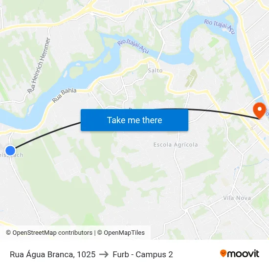 Rua Água Branca, 1025 to Furb - Campus 2 map