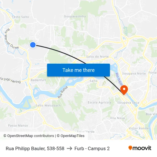 Rua Philipp Bauler, 538-558 to Furb - Campus 2 map