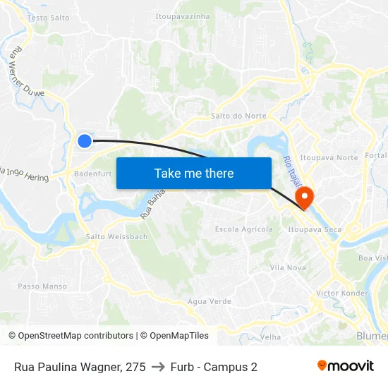 Rua Paulina Wagner, 275 to Furb - Campus 2 map
