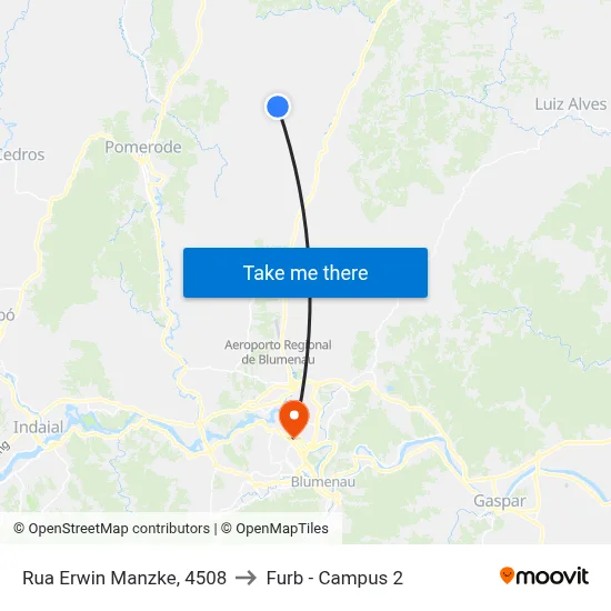 Rua Erwin Manzke, 4508 to Furb - Campus 2 map
