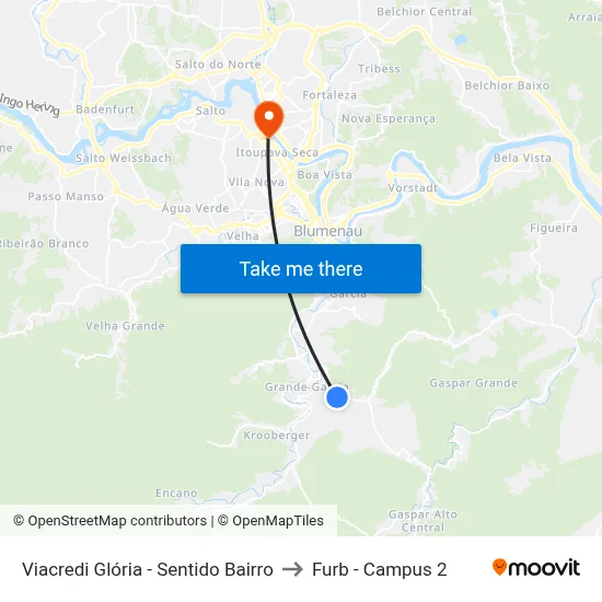 Viacredi Glória - Sentido Bairro to Furb - Campus 2 map