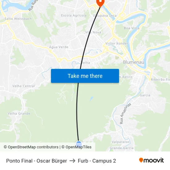 Ponto Final - Oscar Bürger to Furb - Campus 2 map