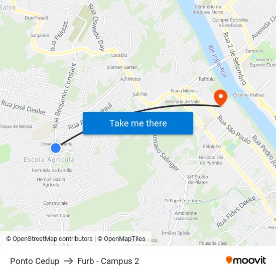 Ponto Cedup to Furb - Campus 2 map