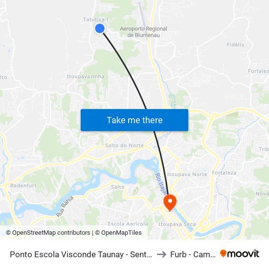 Ponto Escola Visconde Taunay - Sentido Aeroporto to Furb - Campus 2 map