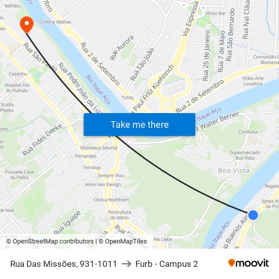 Rua Das Missões, 931-1011 to Furb - Campus 2 map