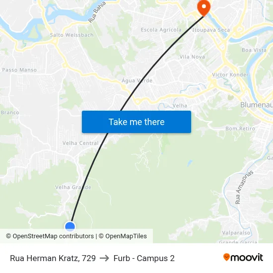 Rua Herman Kratz, 729 to Furb - Campus 2 map