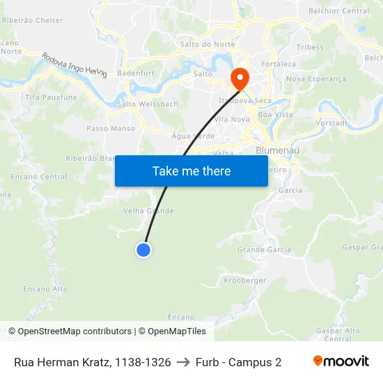 Rua Herman Kratz, 1138-1326 to Furb - Campus 2 map