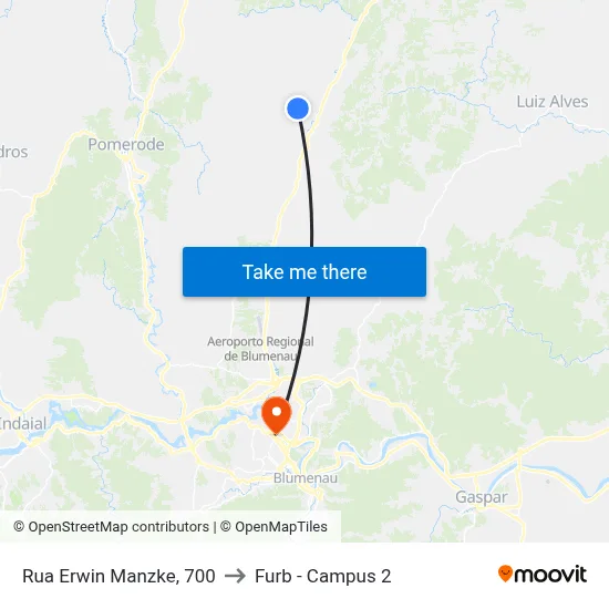 Rua Erwin Manzke, 700 to Furb - Campus 2 map