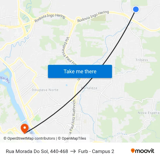 Rua Morada Do Sol, 440-468 to Furb - Campus 2 map