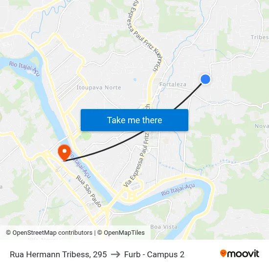 Rua Hermann Tribess, 295 to Furb - Campus 2 map