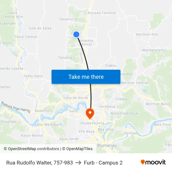 Rua Rudolfo Walter, 757-983 to Furb - Campus 2 map
