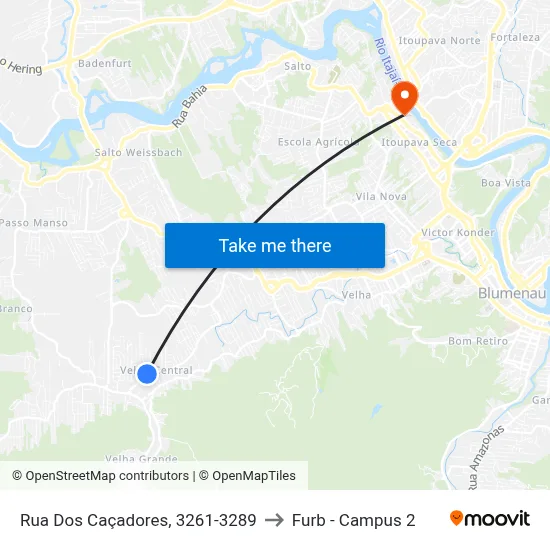 Rua Dos Caçadores, 3261-3289 to Furb - Campus 2 map