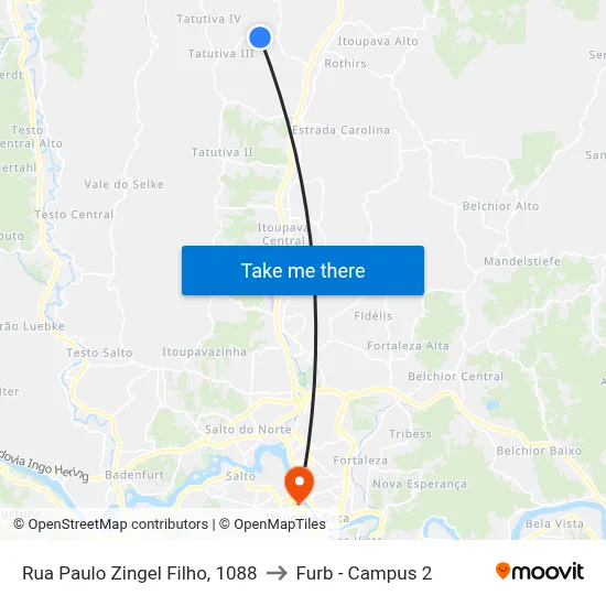 Rua Paulo Zingel Filho, 1088 to Furb - Campus 2 map