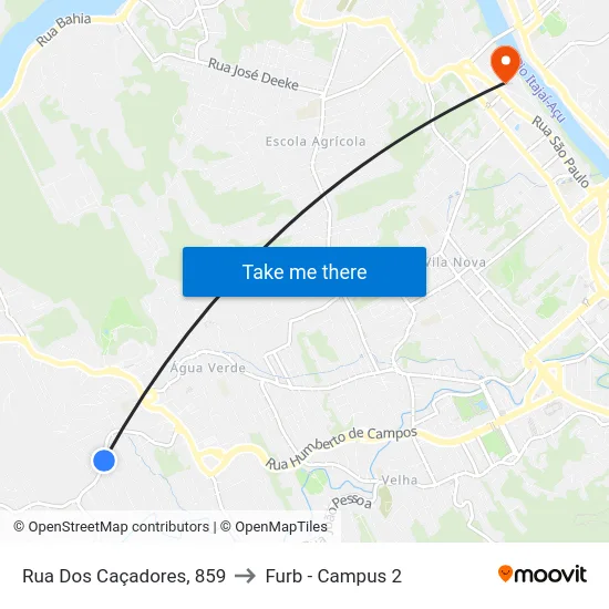 Rua Dos Caçadores, 859 to Furb - Campus 2 map