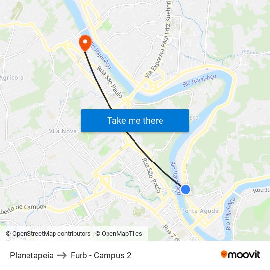 Planetapeia to Furb - Campus 2 map