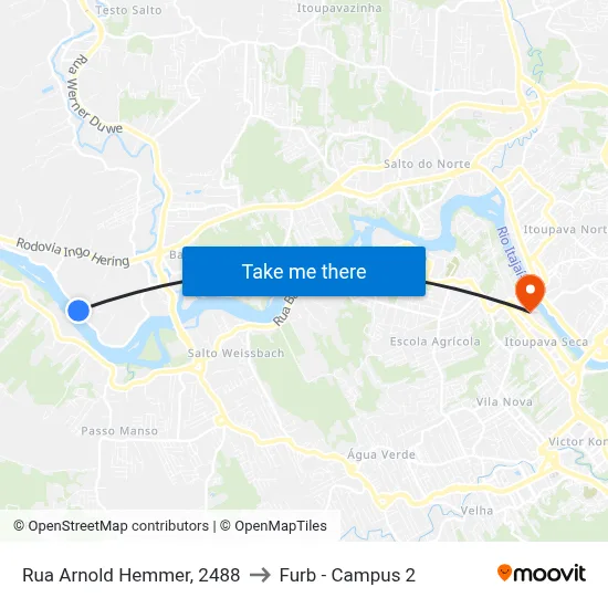 Rua Arnold Hemmer, 2488 to Furb - Campus 2 map