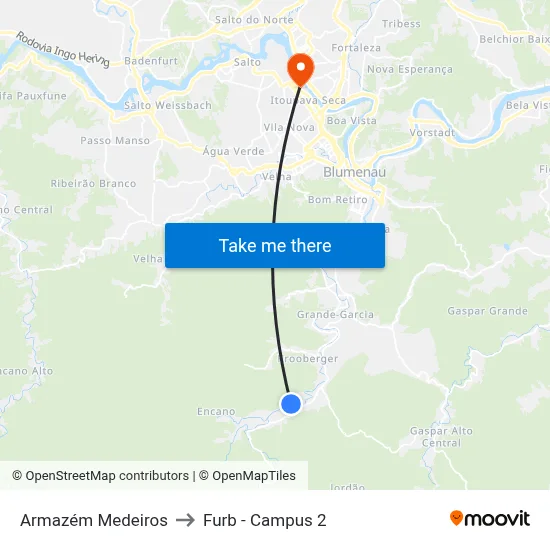 Armazém Medeiros to Furb - Campus 2 map