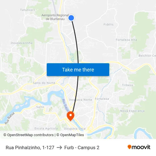 Rua Pinhalzinho, 1-127 to Furb - Campus 2 map