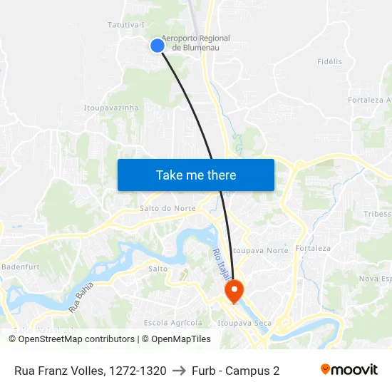 Rua Franz Volles, 1272-1320 to Furb - Campus 2 map