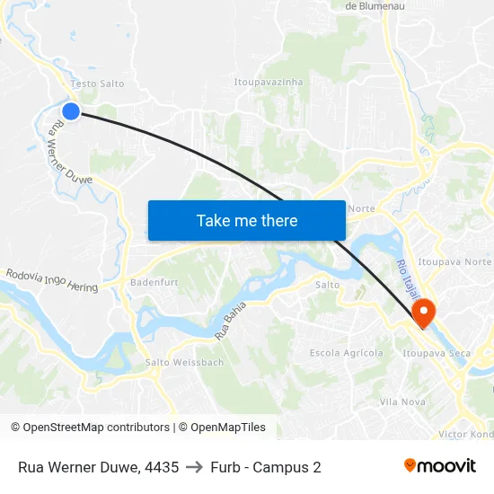 Rua Werner Duwe, 4435 to Furb - Campus 2 map