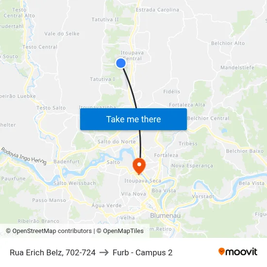 Rua Erich Belz, 702-724 to Furb - Campus 2 map