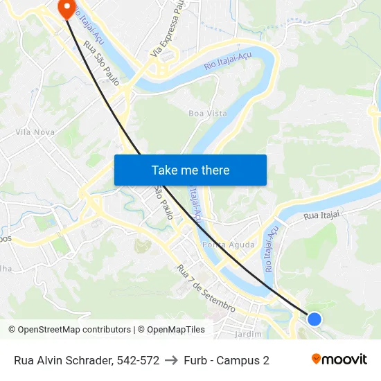 Rua Alvin Schrader, 542-572 to Furb - Campus 2 map