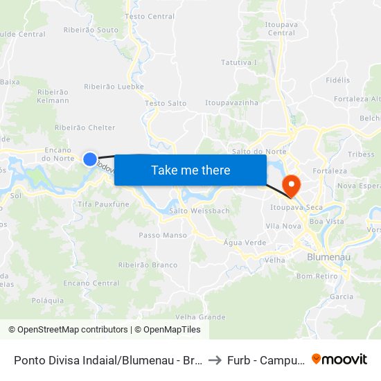 Ponto Divisa Indaial/Blumenau - Br-470 to Furb - Campus 2 map