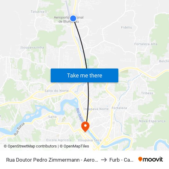 Rua Doutor Pedro Zimmermann - Aeroporto Quero-Quero to Furb - Campus 2 map