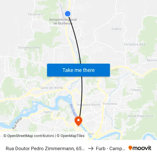 Rua Doutor Pedro Zimmermann, 6550-6604 to Furb - Campus 2 map
