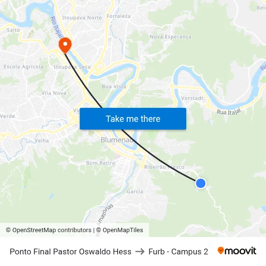 Ponto Final Pastor Oswaldo Hess to Furb - Campus 2 map