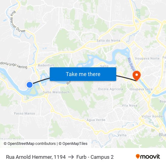 Rua Arnold Hemmer, 1194 to Furb - Campus 2 map