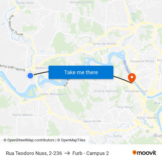 Rua Teodoro Nuss, 2-236 to Furb - Campus 2 map