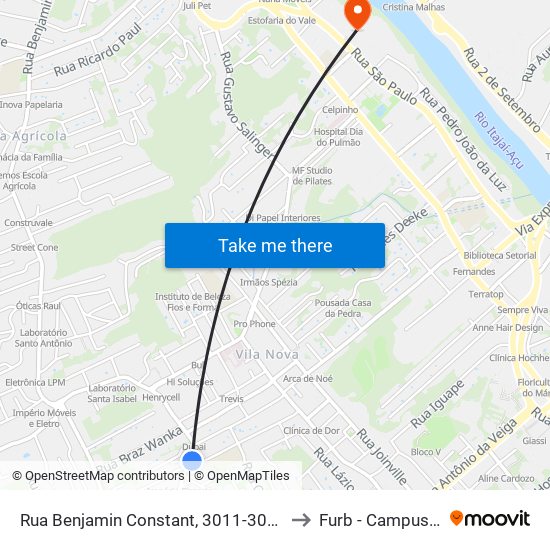 Rua Benjamin Constant, 3011-3013 to Furb - Campus 2 map