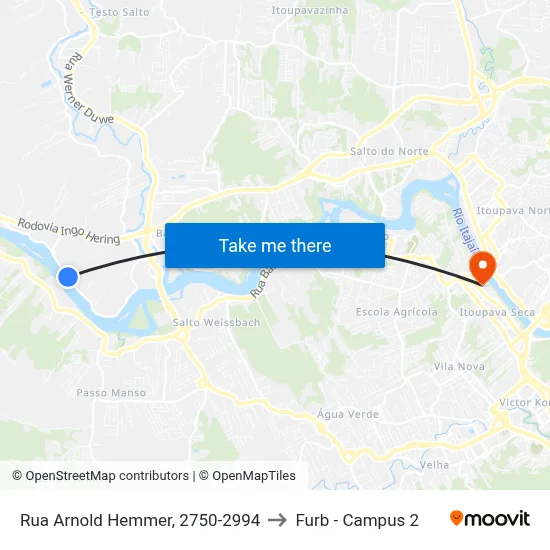 Rua Arnold Hemmer, 2750-2994 to Furb - Campus 2 map